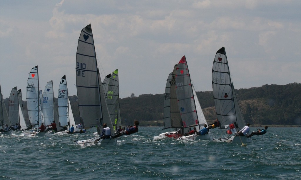 The 28 strong fleet gets away in Race 6 - Cherub NSW State Championship 2012-13 Round 2 © Simon Blatchford