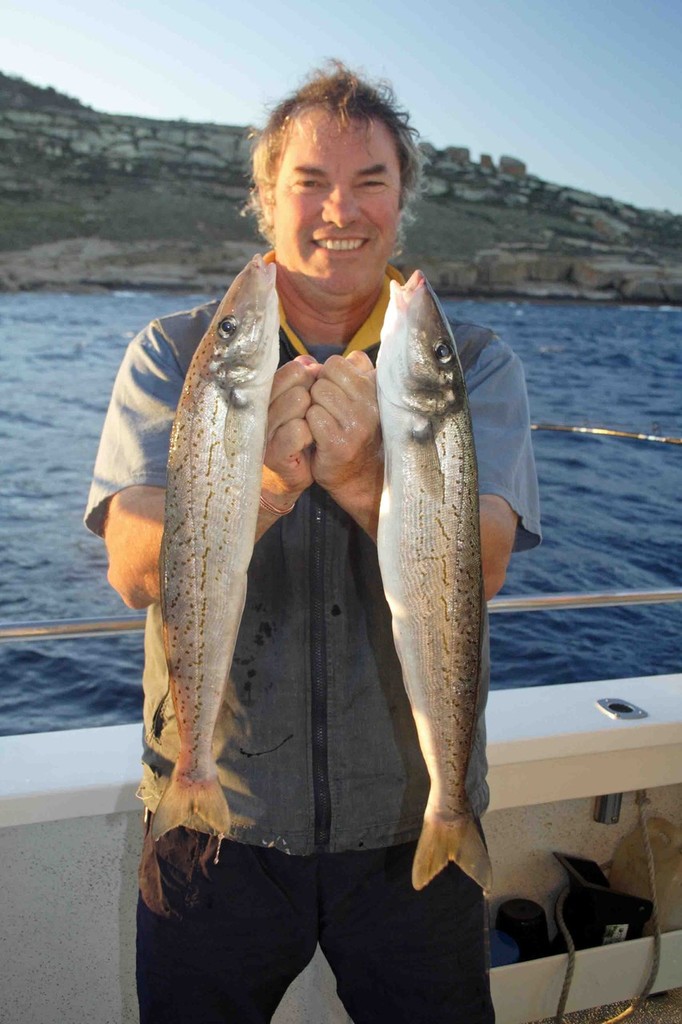 Skipper David Clayfield with a pair of Pearson Island Whiting, 55 and 50cm. © Jarrod Day