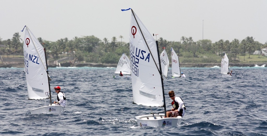 William McKenzie finishing in second place Race 1 - Optimist World Championships photo copyright John Adair taken at  and featuring the  class