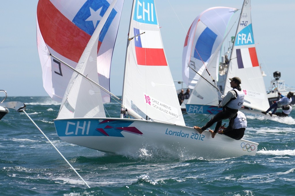 China and France chasing for the finish line - Day 9 2012 Olympic Regatta, Weymouth photo copyright Richard Gladwell www.photosport.co.nz taken at  and featuring the  class