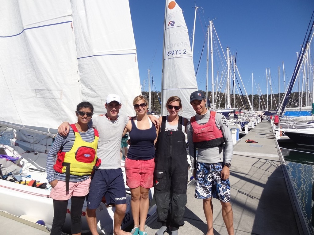 2nd place winners of the 2012 University F24 Fleet Racing Championship Scott Sydney (Skipper). Jean Rutledge , Lovelle D'souza (Sydney University) , Patrick Smith and Anela Mrkaljevic (University of New South Wales) - 2012 University Force 24 Fleet Racing Championships © Ajay Rau
