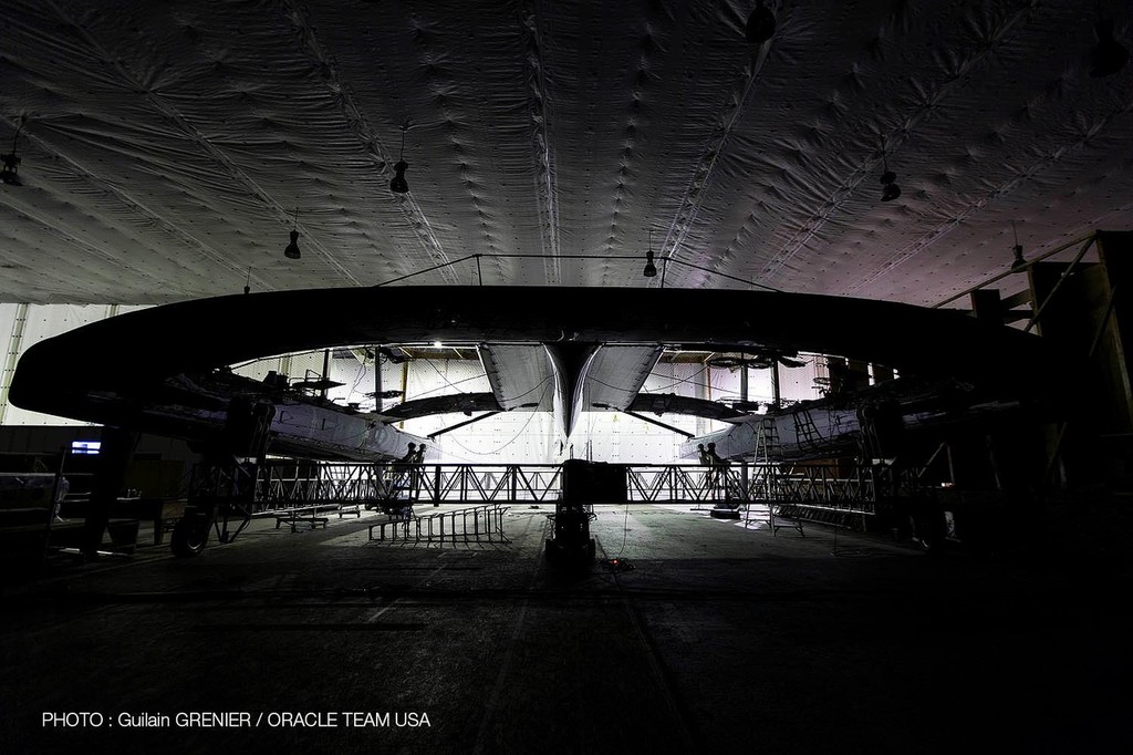 Oracle Team USA in the shed in San Francisco © Guilain Grenier Oracle Team USA http://www.oracleteamusamedia.com/