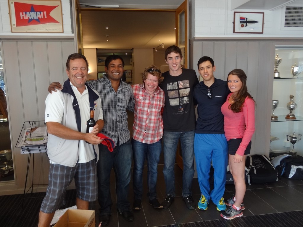 3rd place - Ajay Rau (Skipper), Cameron Edwards, Michael Vincent (University of New South Wales) and Grace Lucas (Sydney University) with RPAYC Commodore Rob Curtis - 2012 University Force 24 Fleet Racing Championships © Ajay Rau