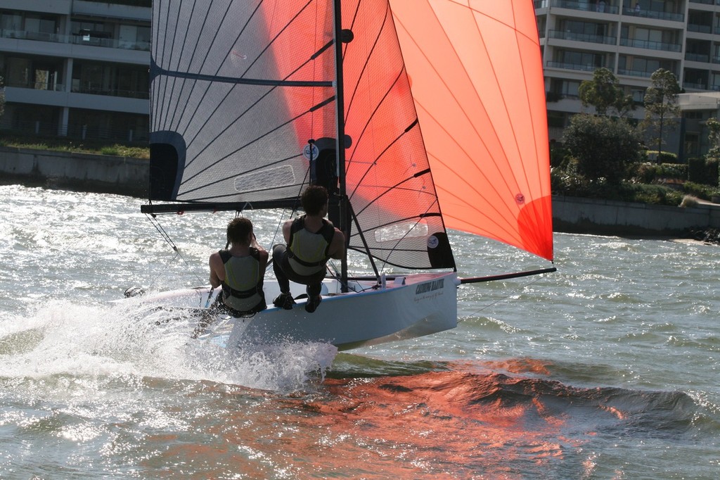 Belmont brothers Brett and Ryan Lancaster at speed downwind - NSW Cherub State Championships Round 1 © Margaret Sanderson