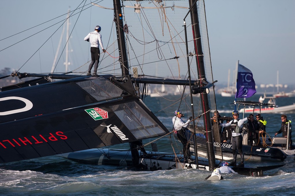 Oracle Spithill pitchpoles at the first mark of the fleet racing on Day 4 of the America’s Cup World Series photo copyright ACEA - Photo Gilles Martin-Raget http://photo.americascup.com/ taken at  and featuring the  class