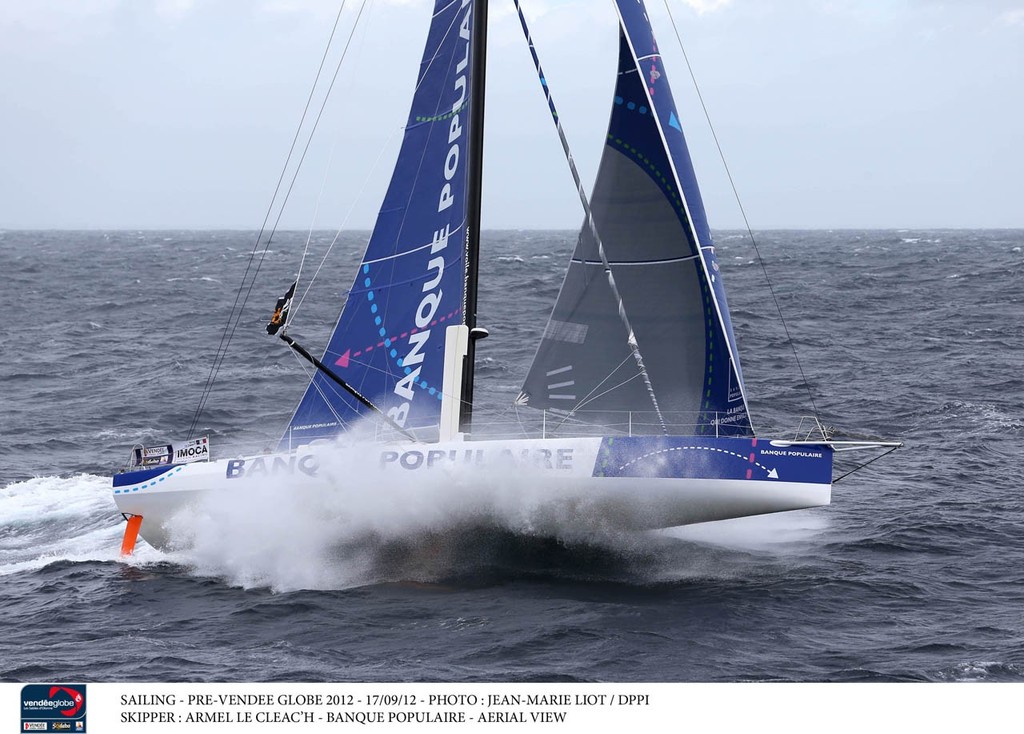 SAILING - PRE-VENDEE GLOBE 2012 - 17/09/12 - PHOTO : JEAN-MARIE LIOT / DPPI - SKIPPER : ARMEL LE CLEAC'H - BANQUE POPULAIRE - AERIAL VIEW
 photo copyright Jean-Marie Liot / DPPI / Vendée Globe http://www.vendeeglobe.org taken at  and featuring the  class