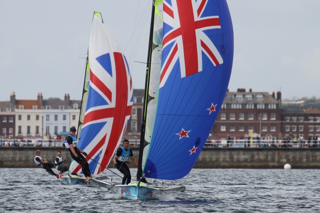  Flashback New Zealand Olympic Silver medalists in the 49er class in action off Weymouth at the 2012 Olympics photo copyright Richard Gladwell www.photosport.co.nz taken at  and featuring the  class