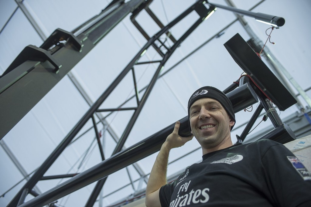 Designer Jamie France with the Champagne launching apparatus he designed for Emirates Team New Zealand’s big night with the big Cat AC72 naming ceremony. © Chris Cameron/ETNZ http://www.chriscameron.co.nz