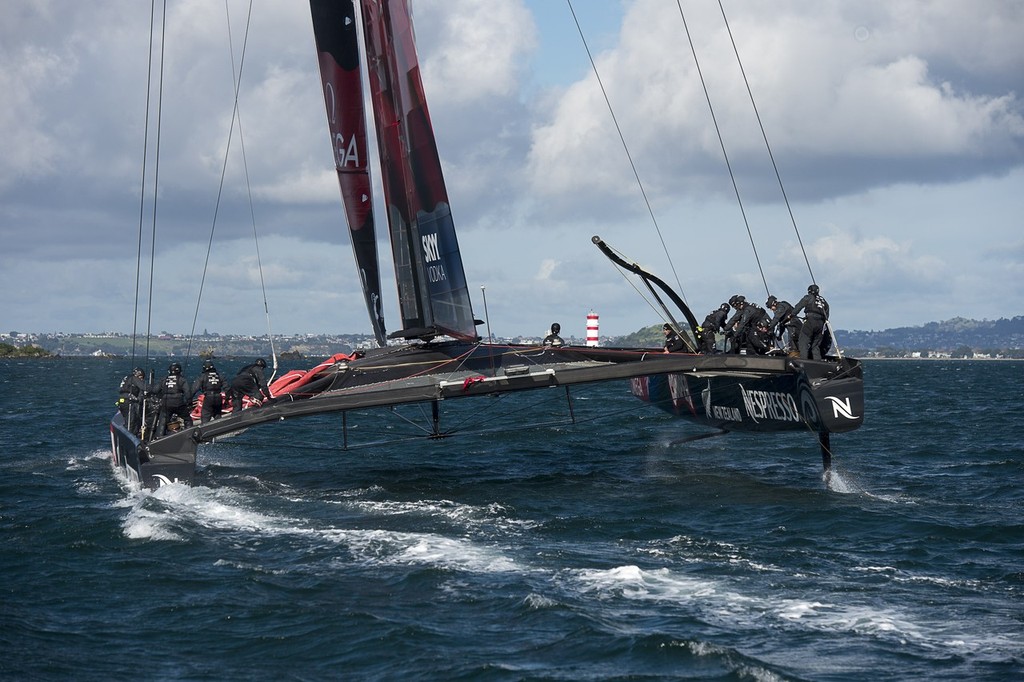 Emirates Team  New Zealand take the AC72 out for its third day of testing on the Hauraki Gulf.  © Chris Cameron/ETNZ http://www.chriscameron.co.nz