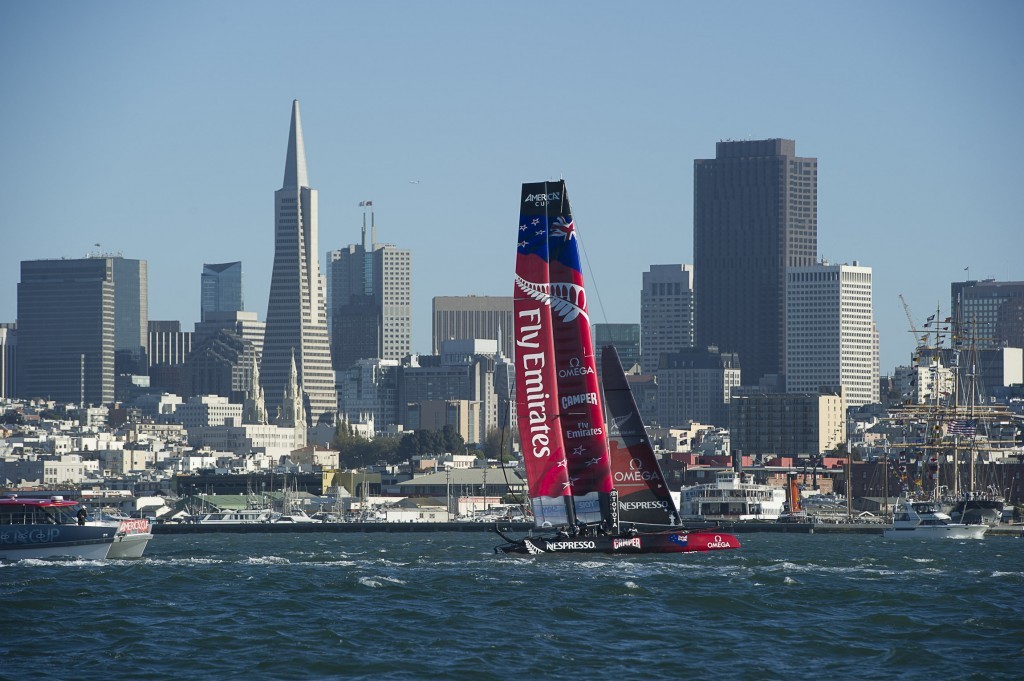 Emirates Team NZ racing on Day 4 of the America’s Cup World Series, San Francisco © Chris Cameron/ETNZ http://www.chriscameron.co.nz