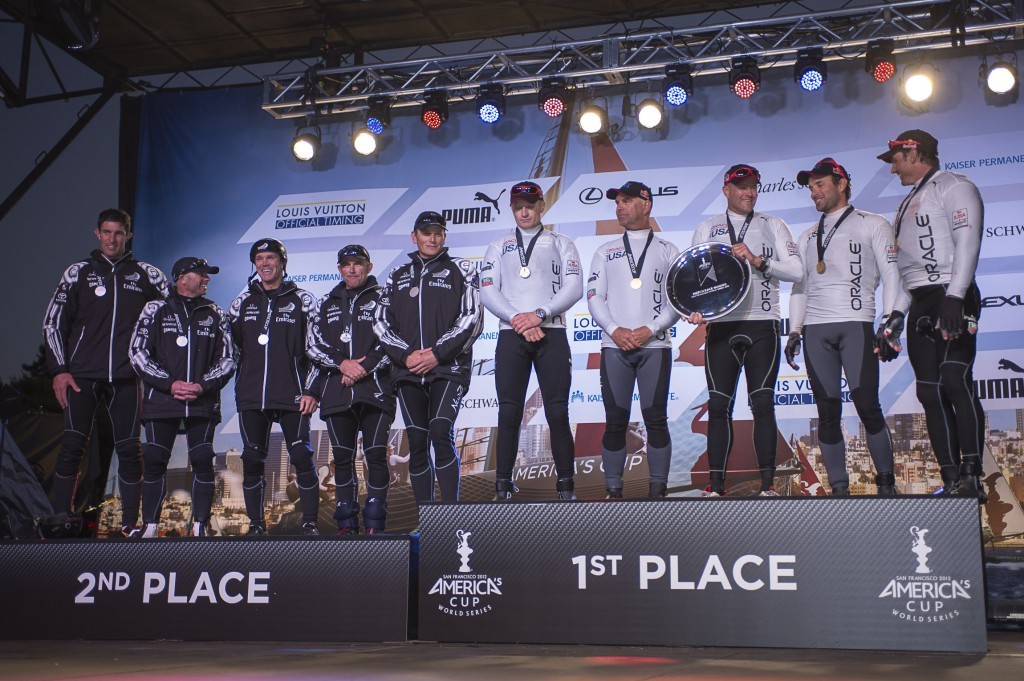 On the podium for the Match Racing title - America&rsquo;s Cup World Series San Francisco photo copyright Chris Cameron/ETNZ http://www.chriscameron.co.nz taken at  and featuring the  class