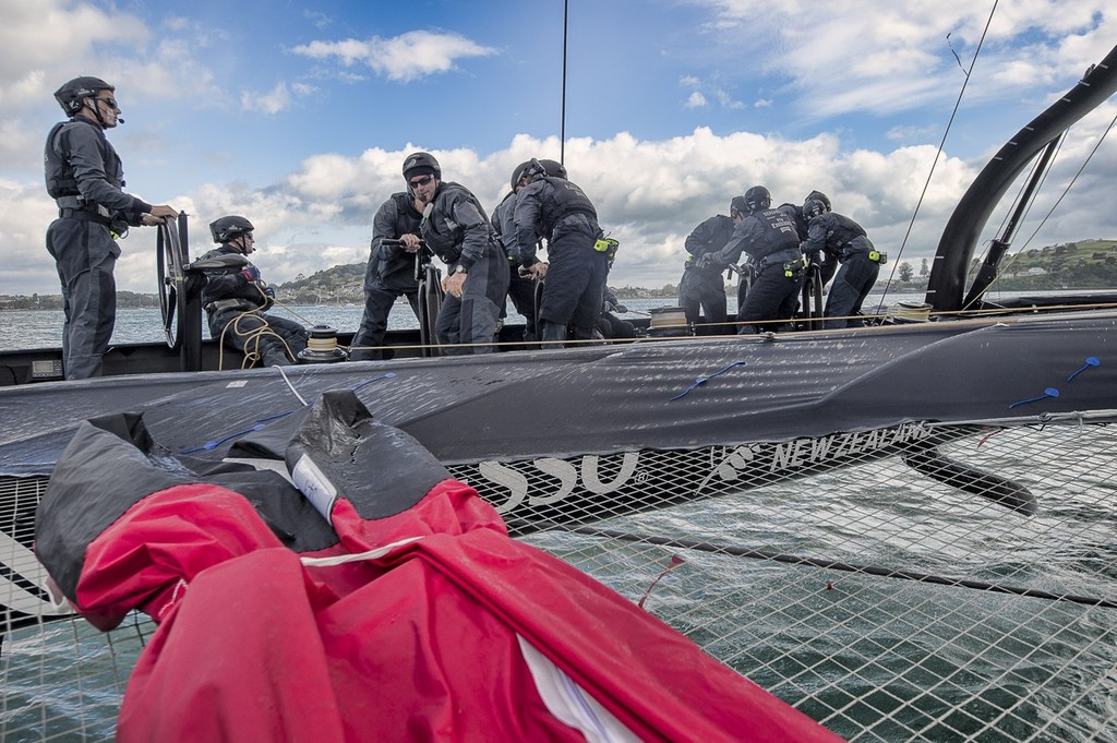 Emirates Team New Zealand. Day 13 of testing for the team’s first AC72. Hauraki Gulf, Auckland.  © Chris Cameron/ETNZ http://www.chriscameron.co.nz