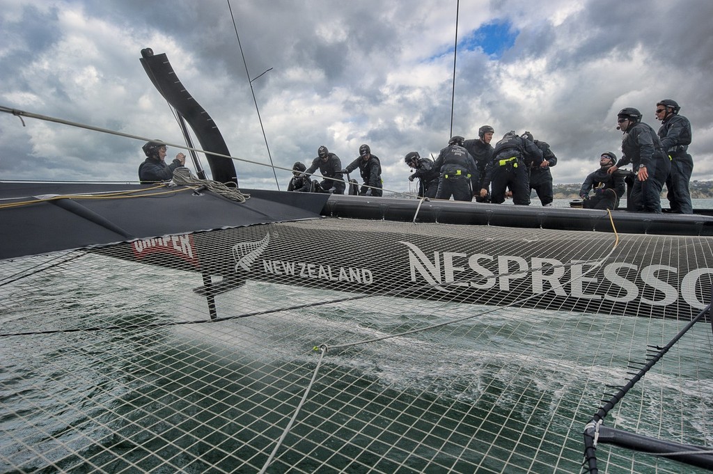 Emirates Team New Zealand. Day 13 of testing for the team’s first AC72. Hauraki Gulf, Auckland.  © Chris Cameron/ETNZ http://www.chriscameron.co.nz