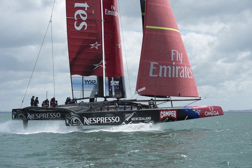 Emirates Team New Zealand. Day 13 of testing for the team's first AC72. Hauraki Gulf, Auckland. 17/10/2012 - Emirates Team NZ - Day 14 photo copyright Chris Cameron/ETNZ http://www.chriscameron.co.nz taken at  and featuring the  class