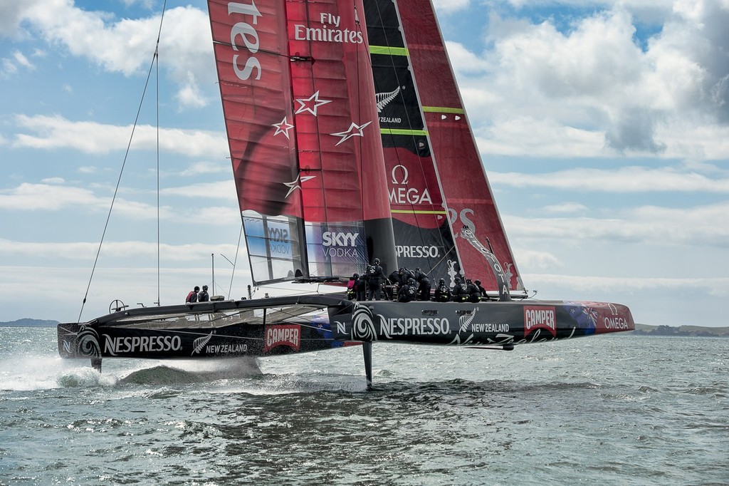 Emirates Team New Zealand. Day 13 of testing for the team's first AC72. Hauraki Gulf, Auckland. 17/10/2012 - Emirates Team NZ - Day 14 photo copyright Chris Cameron/ETNZ http://www.chriscameron.co.nz taken at  and featuring the  class