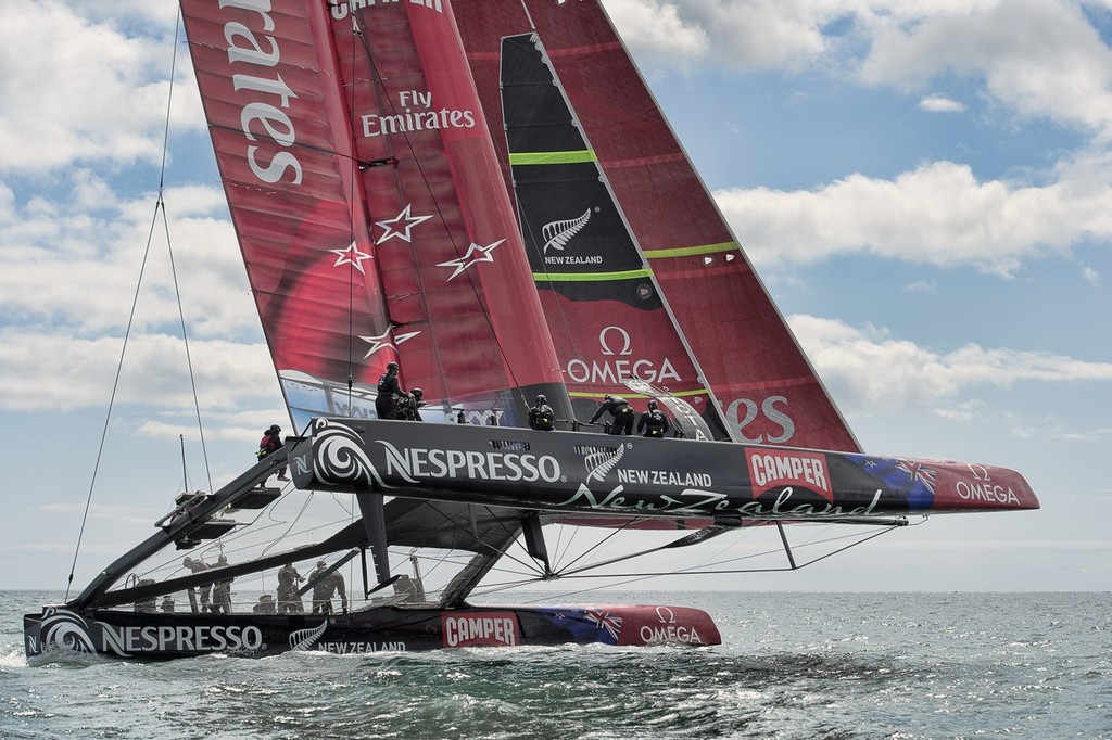 Emirates Team New Zealand. Day 13 of testing for the team's first AC72. Hauraki Gulf, Auckland. 17/10/2012 - Emirates Team NZ - Day 14 photo copyright Chris Cameron/ETNZ http://www.chriscameron.co.nz taken at  and featuring the  class