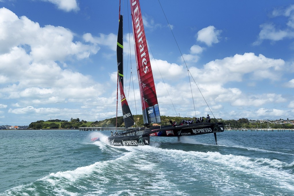 Emirates Team New Zealand. AC72 testing. 26/10/2012 - Emirates Team NZ - Day 14, October 26, 2012 photo copyright Chris Cameron/ETNZ http://www.chriscameron.co.nz taken at  and featuring the  class