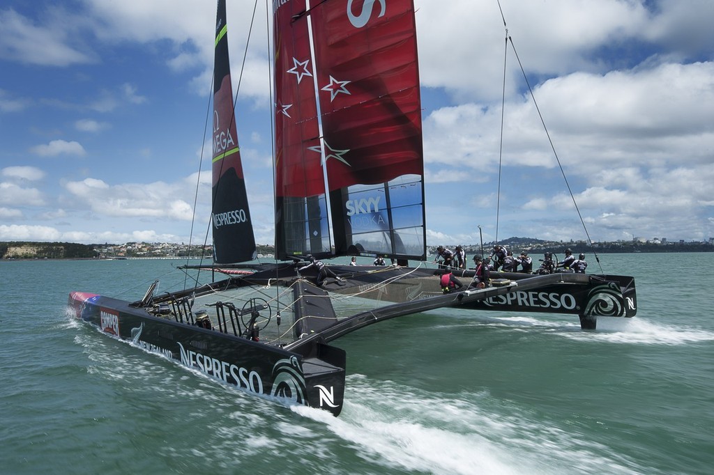 Emirates Team New Zealand. AC72 testing. - Day 14, October 26, 2012 photo copyright Chris Cameron/ETNZ http://www.chriscameron.co.nz taken at  and featuring the  class