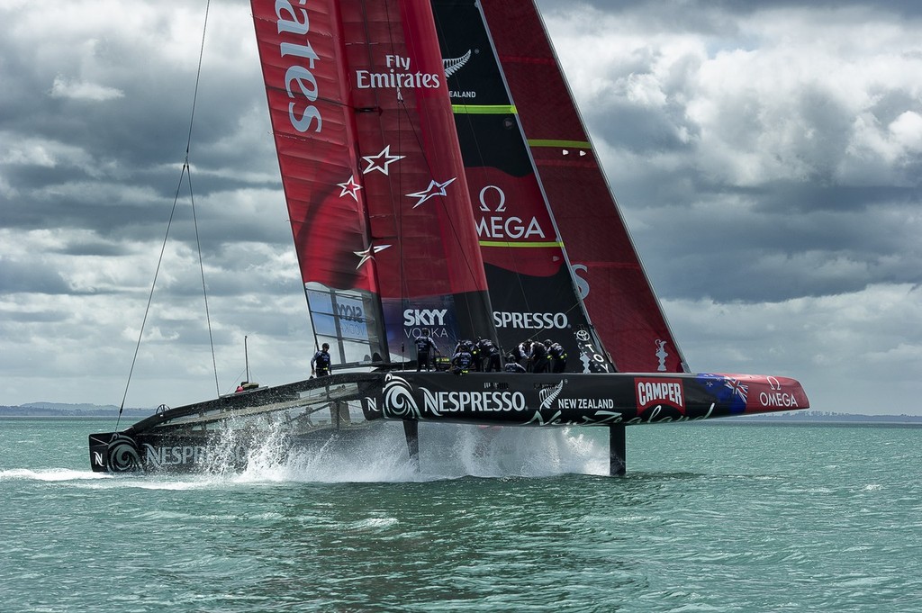 Emirates Team New Zealand. AC72 testing.  - Day 14, October 26, 2012 photo copyright Chris Cameron/ETNZ http://www.chriscameron.co.nz taken at  and featuring the  class