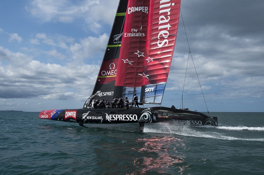 Emirates Team New Zealand. AC72 testing. 26/10/2012 - Emirates Team NZ - Day 14, October 26, 2012 photo copyright Chris Cameron/ETNZ http://www.chriscameron.co.nz taken at  and featuring the  class