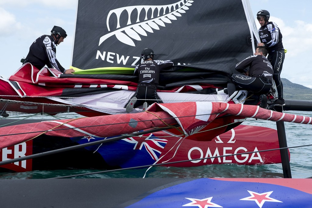 Emirates Team New Zealand. AC72 testing. - Day 14, October 26, 2012 photo copyright Chris Cameron/ETNZ http://www.chriscameron.co.nz taken at  and featuring the  class