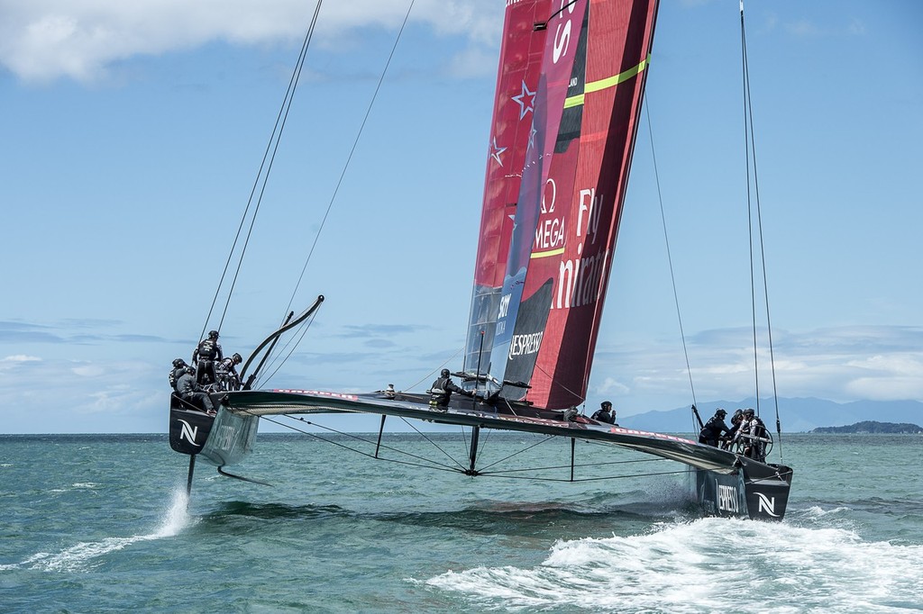 Showing off her truss - Emirates Team NZ - Hauraki Gulf November 16, 2012 © Chris Cameron/ETNZ http://www.chriscameron.co.nz