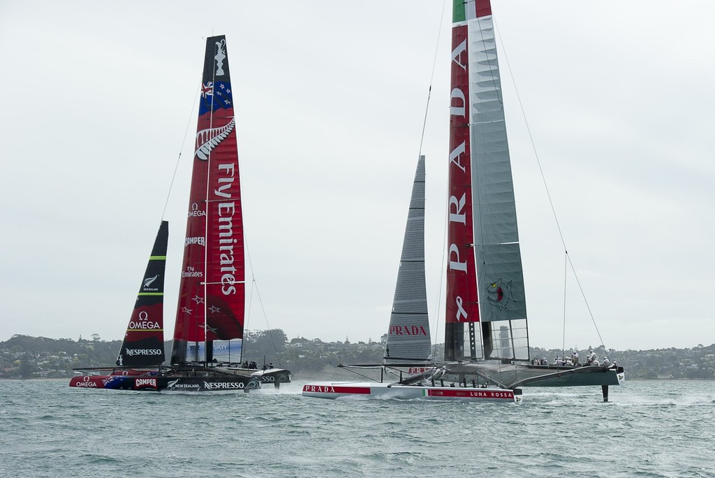 CC121127-618 - Emirates Team NZ and Luna Rossa, racing in the Hauraki Gulf photo copyright Chris Cameron/ETNZ http://www.chriscameron.co.nz taken at  and featuring the  class