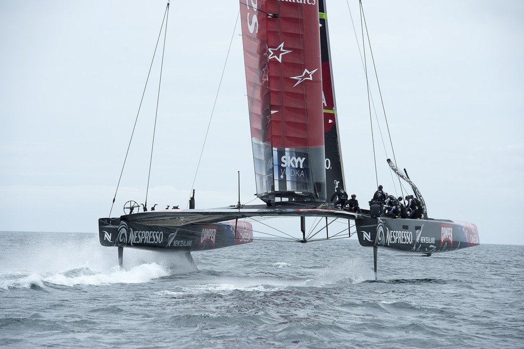 Emirates Team New Zealand AC72 training on the Hauraki Gulf. 3/12/2012 © Chris Cameron/ETNZ http://www.chriscameron.co.nz