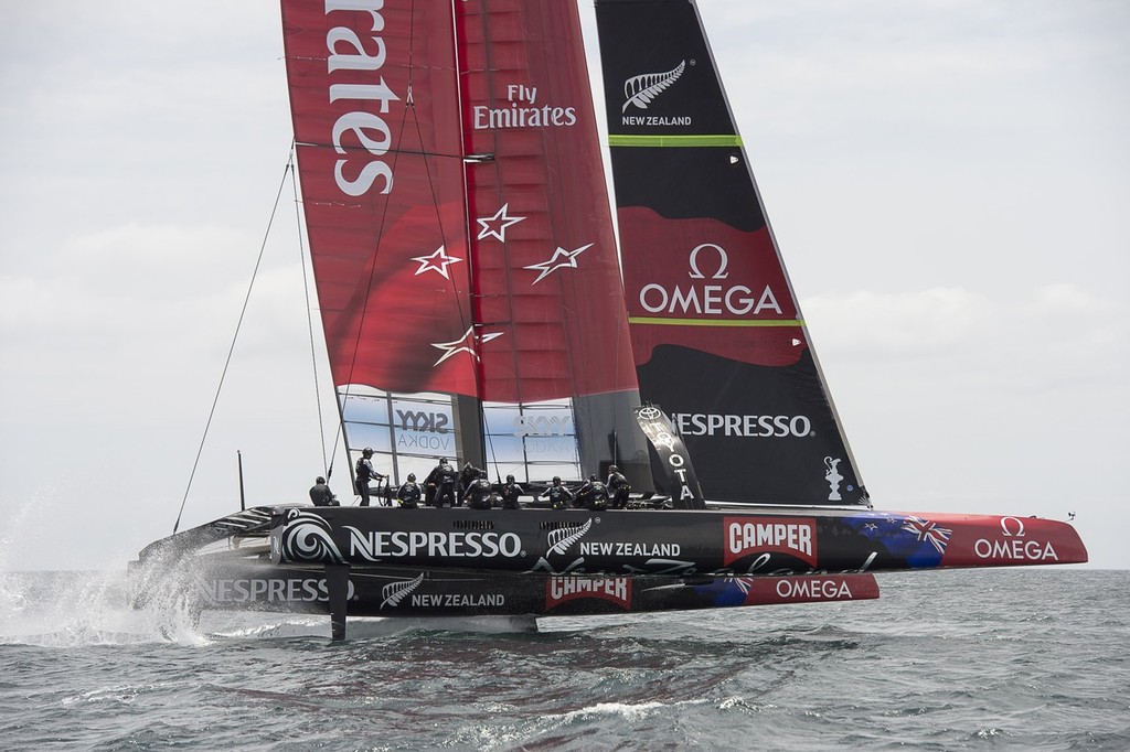 Emirates Team New Zealand AC72 training on the Hauraki Gulf. 3/12/2012 © Chris Cameron/ETNZ http://www.chriscameron.co.nz
