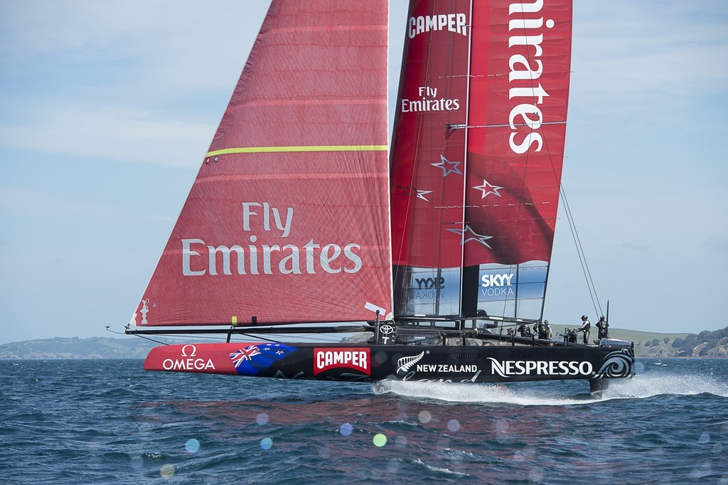Emirates Team New Zealand AC72 training on the Hauraki Gulf. 3/12/2012 © Chris Cameron/ETNZ http://www.chriscameron.co.nz