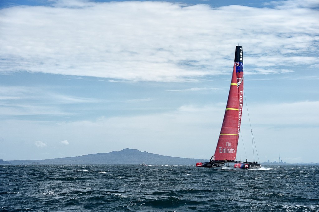 Emirates Team New Zealand AC72 training on the Hauraki Gulf. 3/12/2012 © Chris Cameron/ETNZ http://www.chriscameron.co.nz