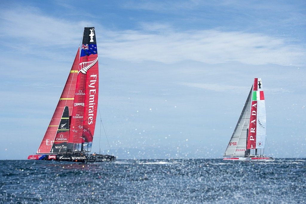Emirates Team New Zealand and Luna Rossa practice racing their AC72s on the Hauraki Gulf. 3/12/2012 © Chris Cameron/ETNZ http://www.chriscameron.co.nz