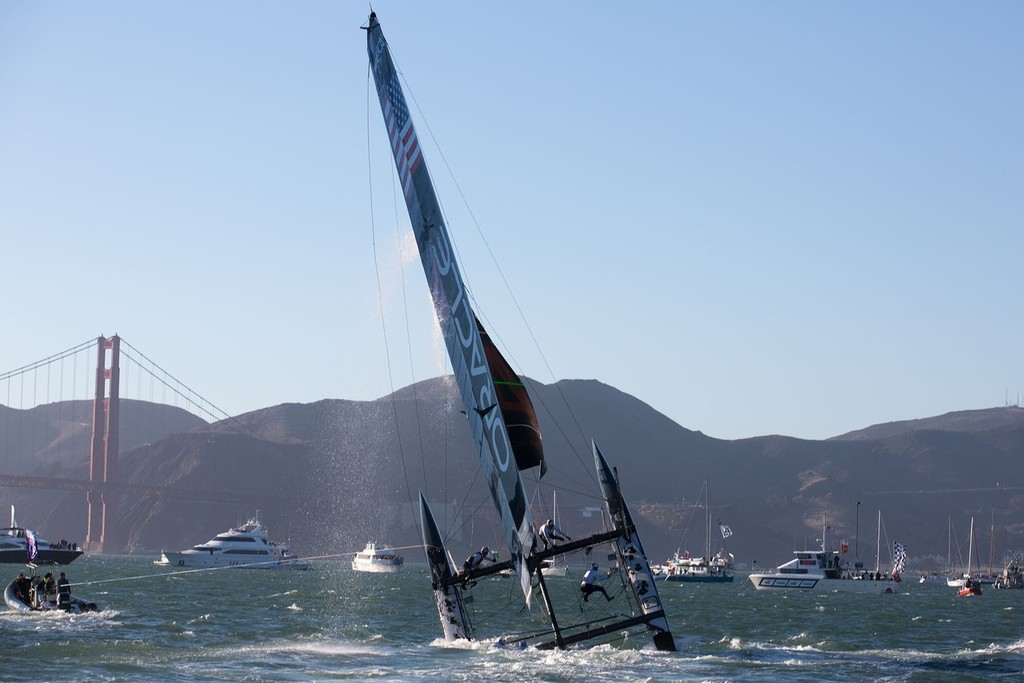 Oracle Spithill pitchpoles at the first mark of the fleet racing on Day 4 of the America’s Cup World Series photo copyright ACEA - Photo Gilles Martin-Raget http://photo.americascup.com/ taken at  and featuring the  class