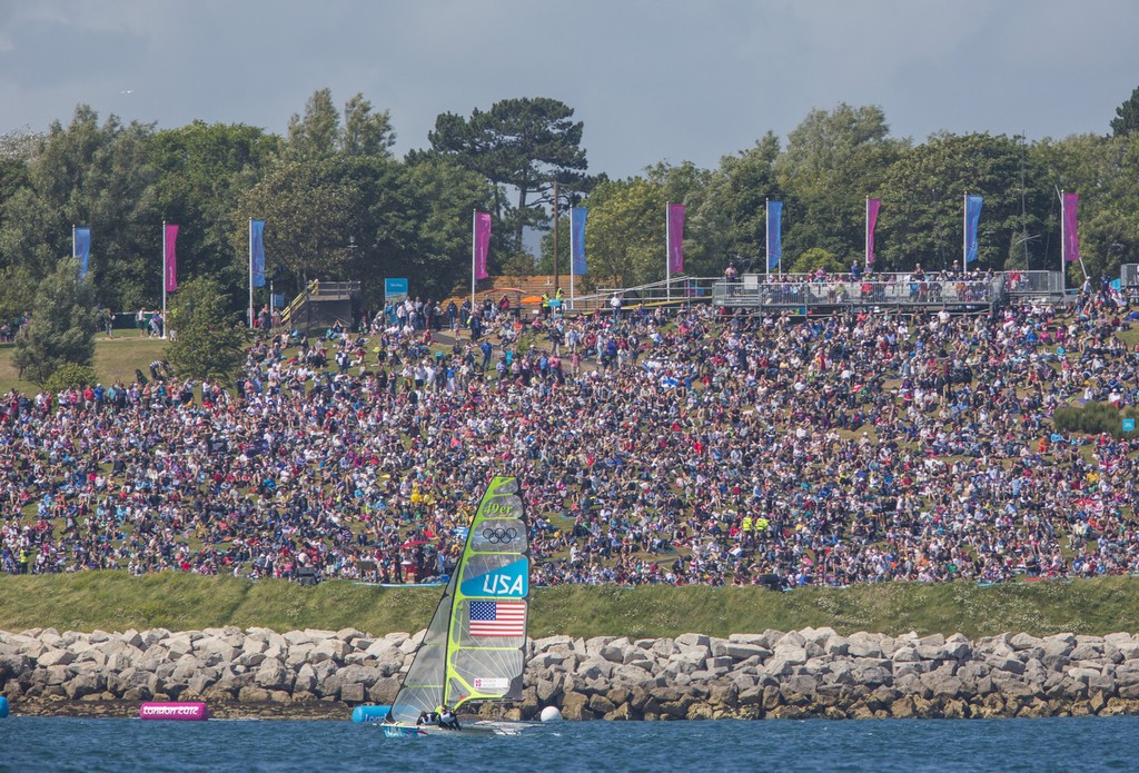 The 2012 Games brought large spectator crowds to sailing for the first time. Team USA’s family and friends were seen daily cheering on their athletes - London 2012 Olympic Games © 2012 Daniel Forster/go4image.com http://www.go4image.com/