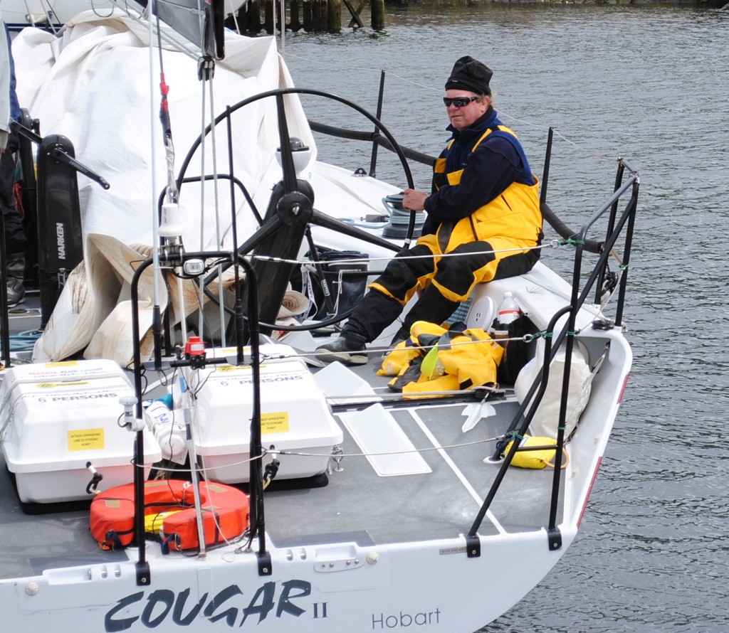 Owner/skipper Tony Lyall backs Cougar II into the wharf at the Royal Yacht Club of Tasmania.  Maria Island Race 2012 © Rob Cruse