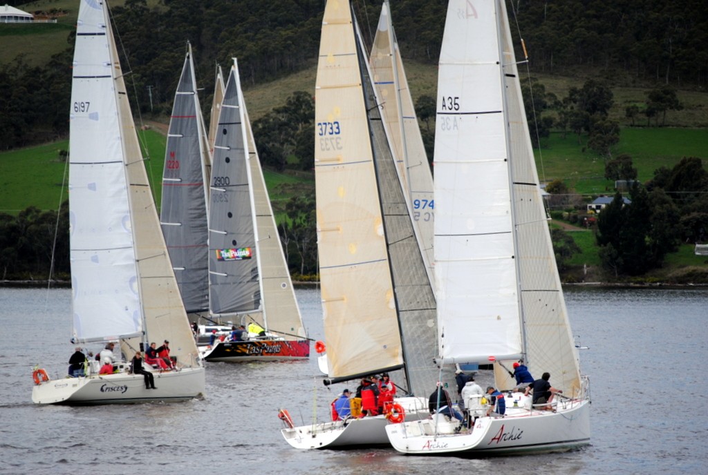 Start of Group 1 in today’s Cock of the Huon 2012 on the Huon River in southern Tasmania  © Rob Cruse