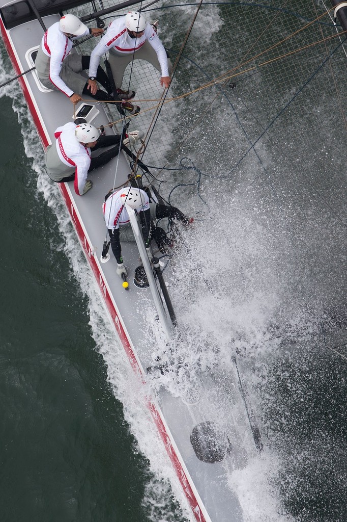 Luna Rossa in dive mode - San Francisco - Official Practice - America&rsquo;s Cup World Series photo copyright ACEA - Photo Gilles Martin-Raget http://photo.americascup.com/ taken at  and featuring the  class