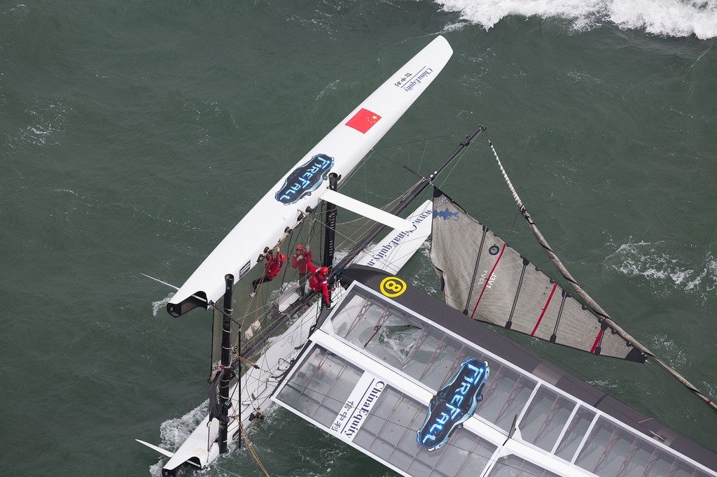 China Team was the second competitor to capsize - San Francisco - Official Practice - America’s Cup World Series © ACEA - Photo Gilles Martin-Raget http://photo.americascup.com/
