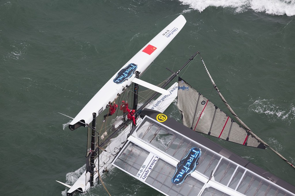 China Team was the second competitor to capsize - San Francisco - Official Practice - America&rsquo;s Cup World Series photo copyright ACEA - Photo Gilles Martin-Raget http://photo.americascup.com/ taken at  and featuring the  class