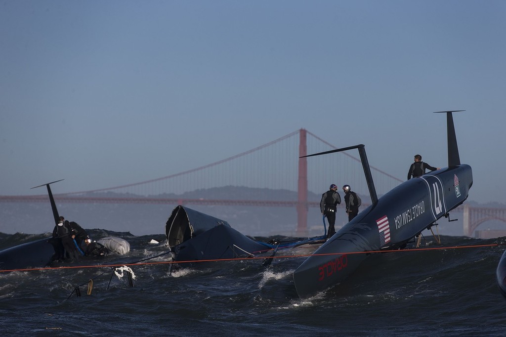 AC 72 Sail 8 Capize / SFO Oct Testing Session / ORACLE TEAM USA / San Francisco (USA) / 16-10-2012 © Guilain Grenier Oracle Team USA http://www.oracleteamusamedia.com/