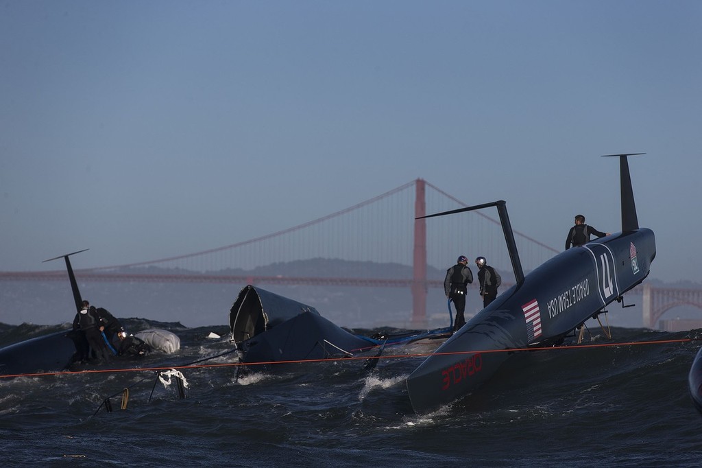 AC 72 Sail 8 Capize / SFO Oct Testing Session / ORACLE TEAM USA / San Francisco (USA) / 16-10-2012 photo copyright Guilain Grenier Oracle Team USA http://www.oracleteamusamedia.com/ taken at  and featuring the  class