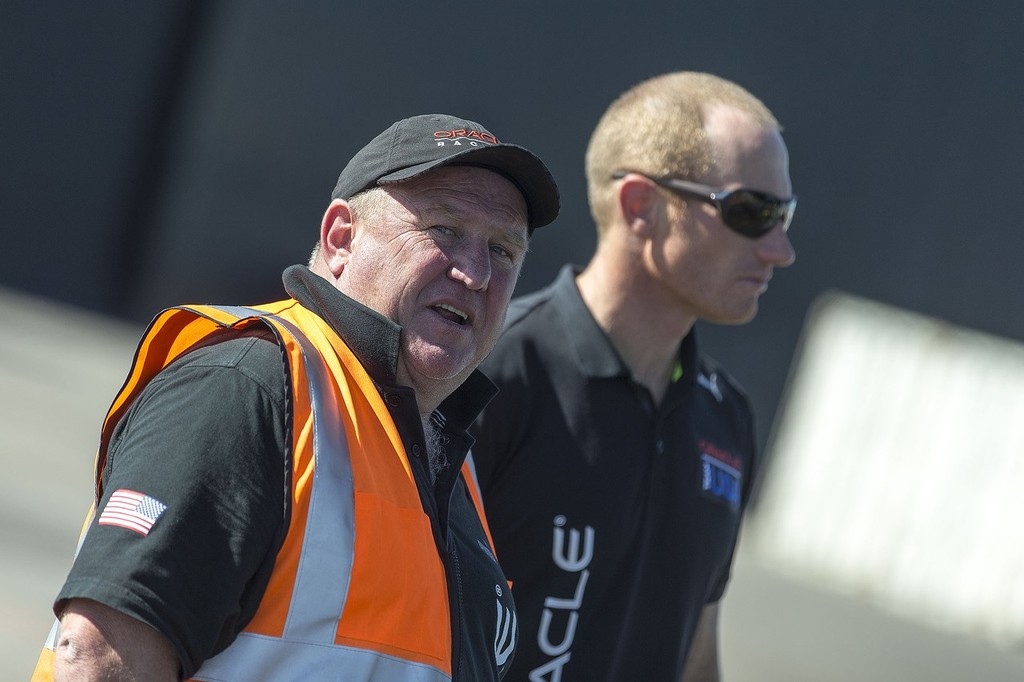 Mark ``Tugboat`` Turner head of the build team in San Francisco with OTUSA skipper Jimmy Spithill photo copyright Guilain Grenier Oracle Team USA http://www.oracleteamusamedia.com/ taken at  and featuring the  class