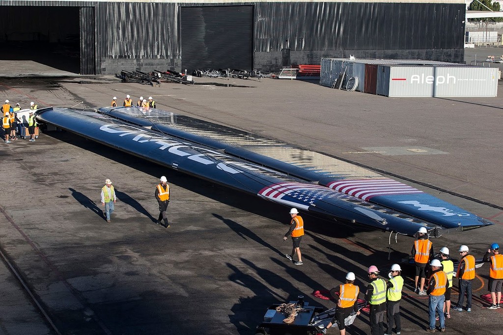 Oracle Team USA show their wingsail onto the AC72, in San Francisco © Guilain Grenier Oracle Team USA http://www.oracleteamusamedia.com/