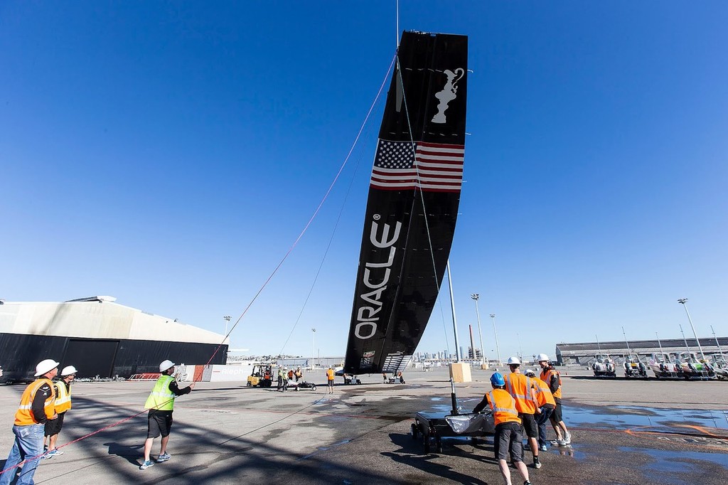 Oracle Team USA test raise their wingsail, in San Francisco © Guilain Grenier Oracle Team USA http://www.oracleteamusamedia.com/