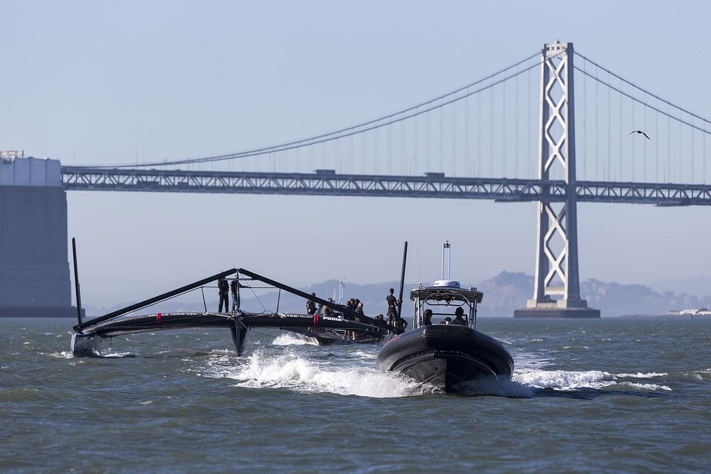 AC72 Oracle Team USA has her tow test after being splashed © Guilain Grenier Oracle Team USA http://www.oracleteamusamedia.com/