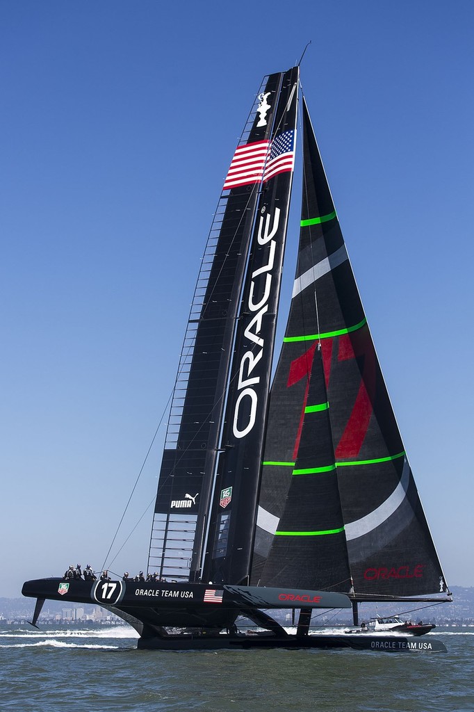 Oracle Team USA sailing the AC72 - USA-17 on Day 2, September 17, 2012 AC72  © Guilain Grenier Oracle Team USA http://www.oracleteamusamedia.com/