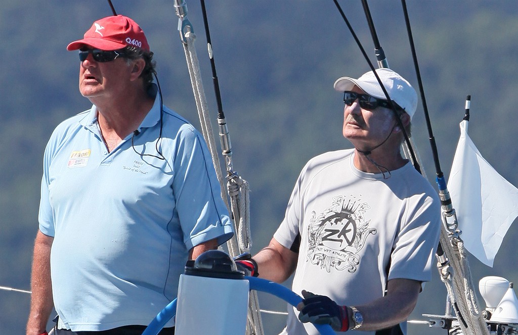 John Bertrand skippers Spirt of the Maid, with owner Bruce Absolon (left) looking on  - Audi Hamilton Island Race Week 2012 photo copyright Crosbie Lorimer http://www.crosbielorimer.com taken at  and featuring the  class