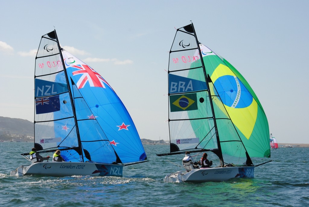 NZL and Brazil - SKUD 18 - Day 5 2012 Paralympic Regatta, Portland  Harbour photo copyright David Staley - IFDS  taken at  and featuring the  class