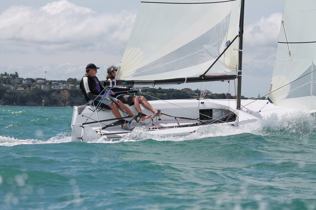 The VX One sailing easily on a reach, in Auckland, with just two crew. &copy; Phil Quinn http://www.vxone.com