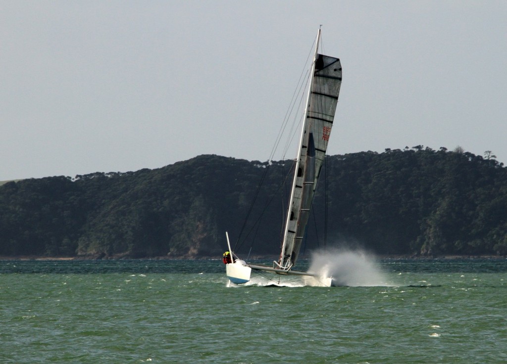 Taipeng has the spray flying as she finishes the 2012 Coastal Classic © Steve Western www.kingfishercharters.co.nz